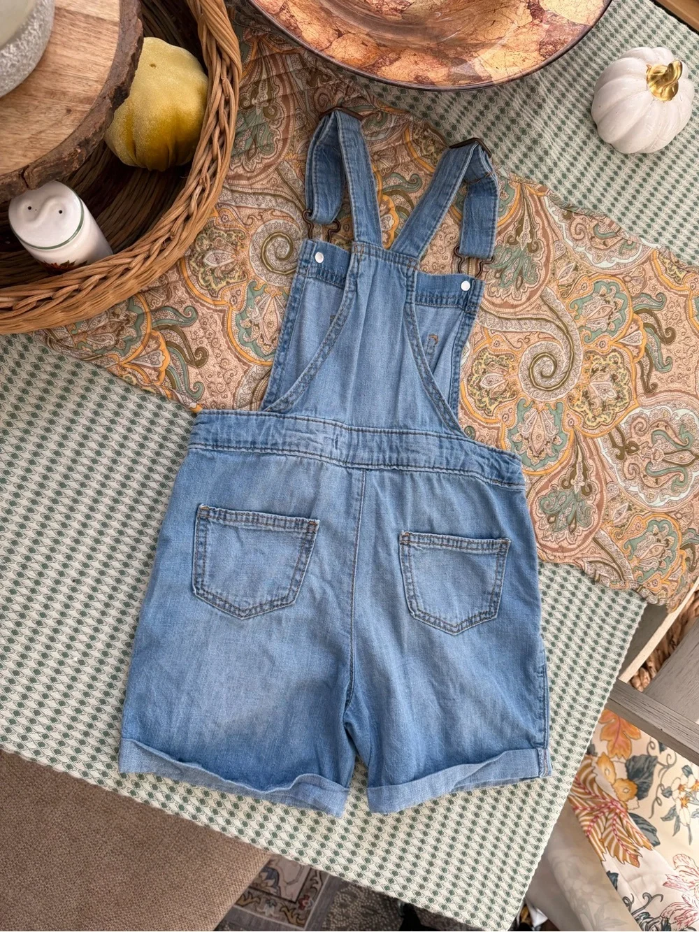 Cat & Jack Girls Denim Shortalls Blue Short Overalls Size Small 6/6X